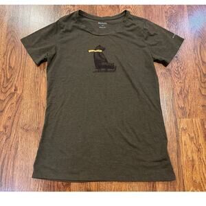 Columbia Women’s Casual Graphic T-Shirt – Sledding Bear – Green – Size Large
